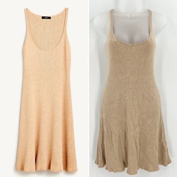 J.Crew Ribbed Scoopneck Knit Mini Dress Light Tan Fit & Flare Short Sexy Soft XS - Picture 1 of 11